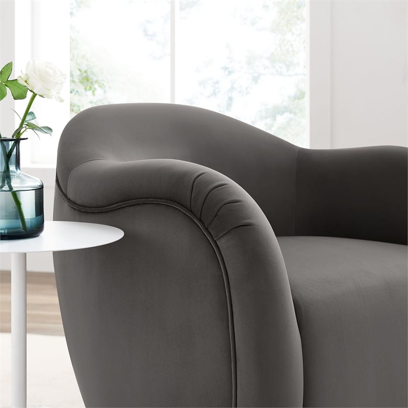 Maklaine Contemporary Performance Velvet Swivel Armchair in Storm Gray
