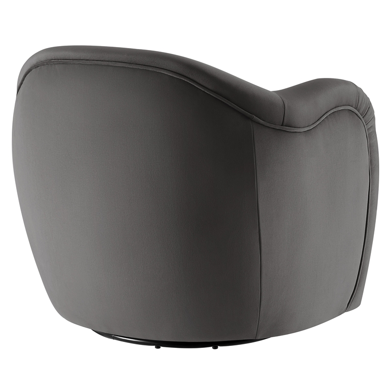 Maklaine Contemporary Performance Velvet Swivel Armchair in Storm Gray