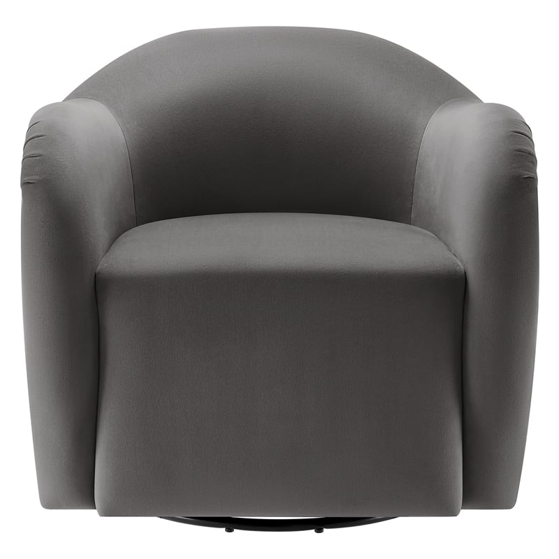 Maklaine Contemporary Performance Velvet Swivel Armchair in Storm Gray
