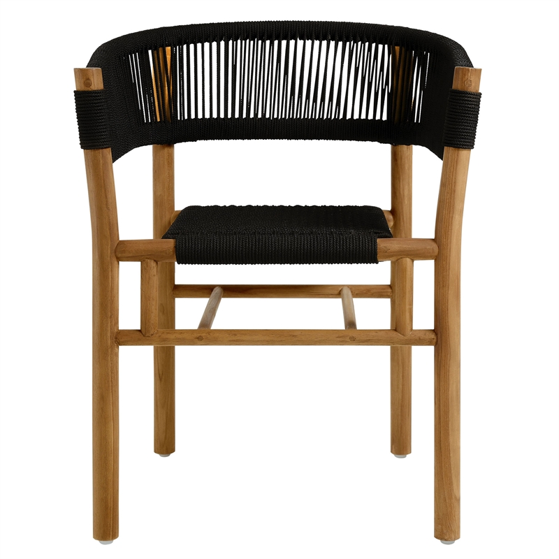 Maklaine 5-Piece Dining Set with Curved-Back Armchairs in Natural Black