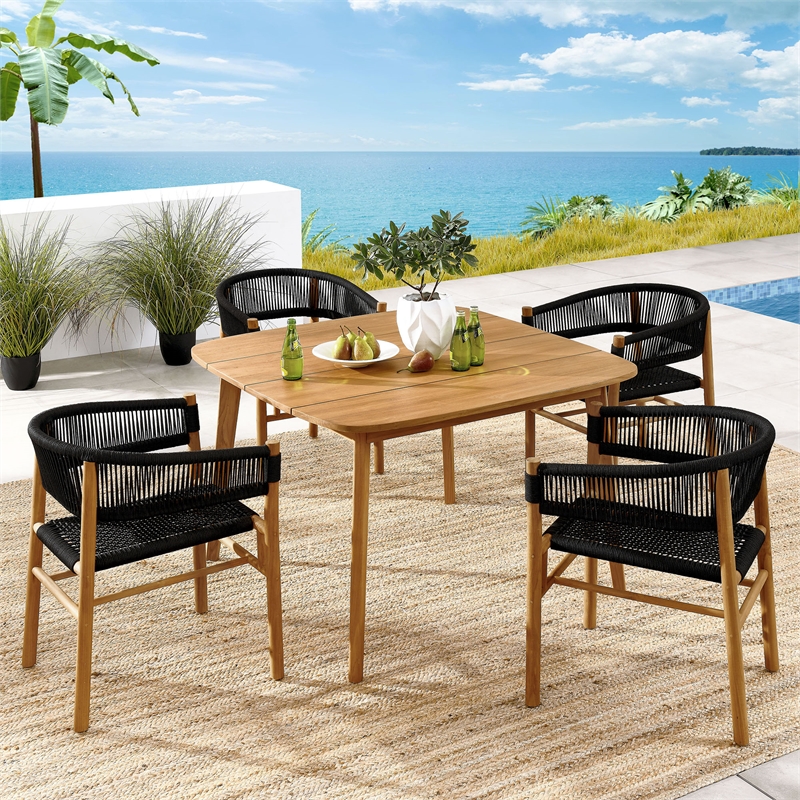 Maklaine 5-Piece Dining Set with Curved-Back Armchairs in Natural Black