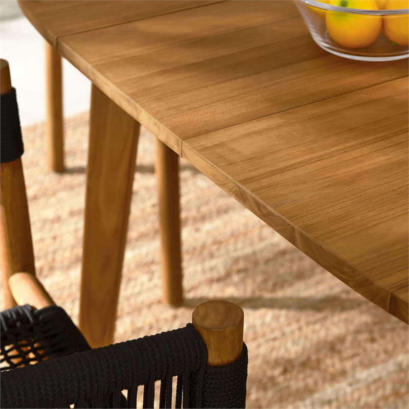 Maklaine 5-Piece Dining Set with Curved-Back Armchairs in Natural Black