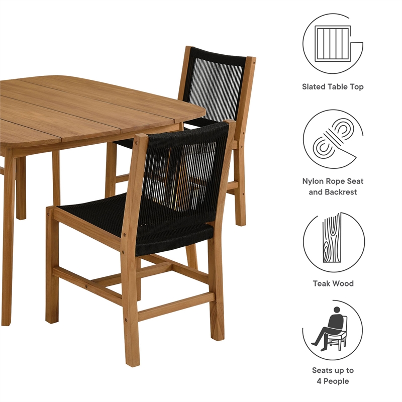 Maklaine 5-Piece Dining Set with Armless Chairs in Natural Black