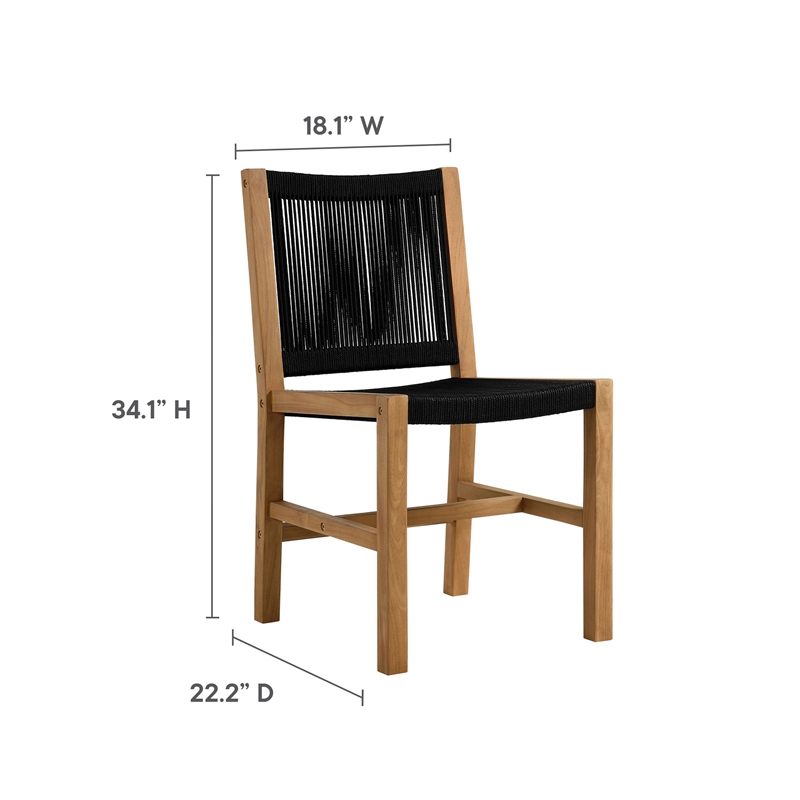Maklaine 5-Piece Dining Set with Armless Chairs in Natural Black