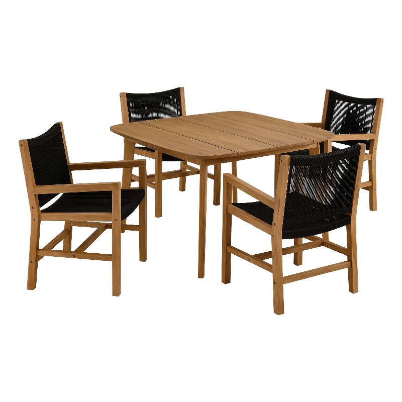 Maklaine Contemporary 5-Piece Dining Set with Armchairs in Natural Black
