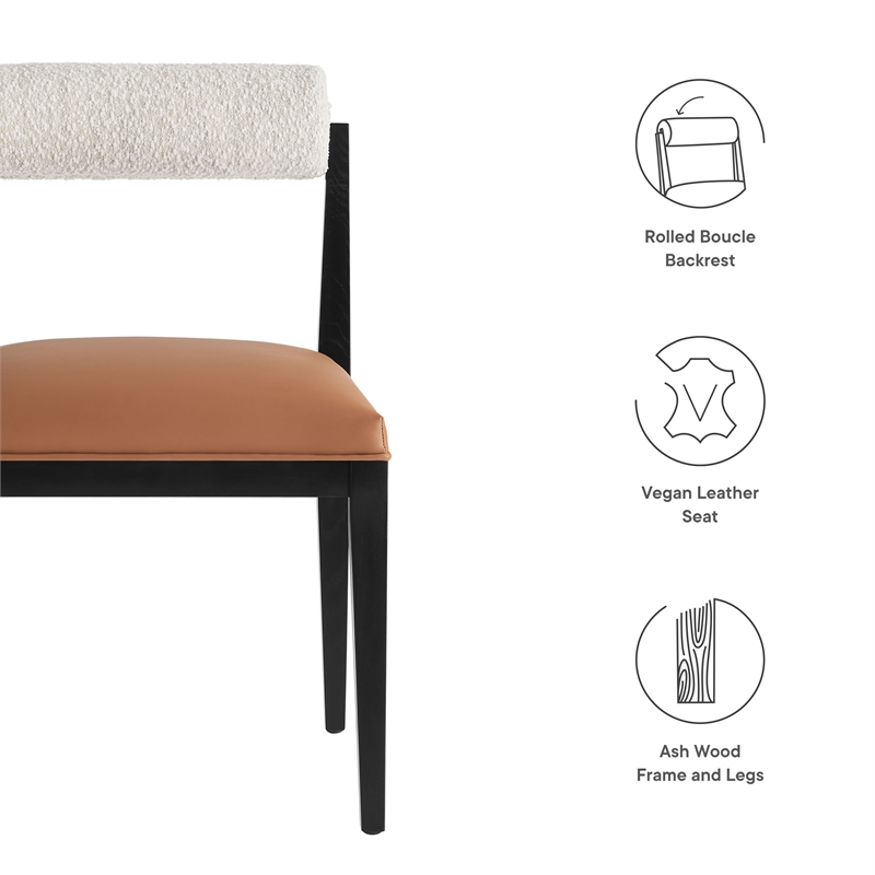 Maklaine Contemporary Ash Wood Frame and Legs Dining Chair in Pearl Tan Black