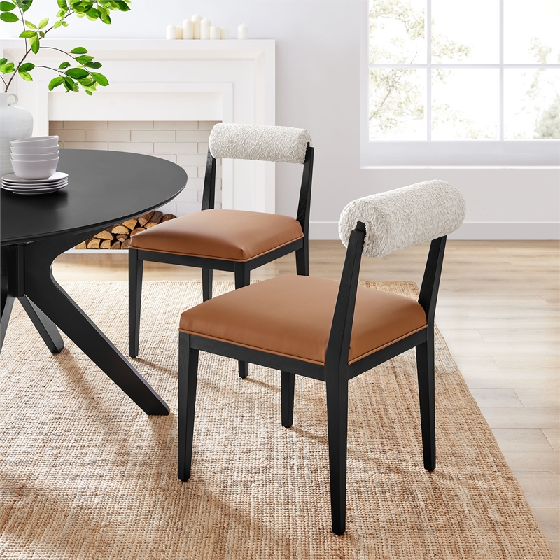 Maklaine Contemporary Ash Wood Frame and Legs Dining Chair in Pearl Tan Black