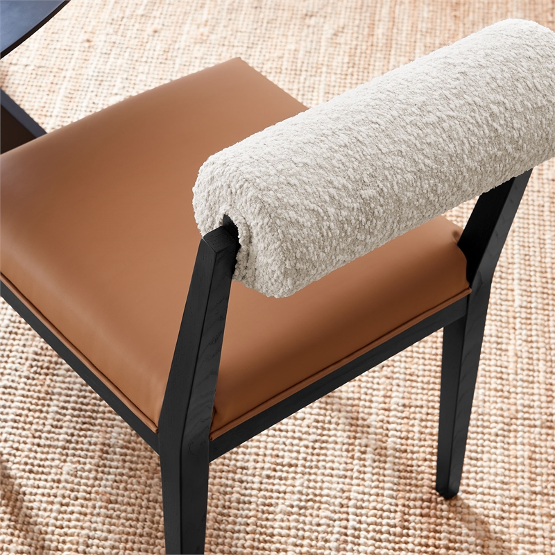 Maklaine Contemporary Ash Wood Frame and Legs Dining Chair in Pearl Tan Black
