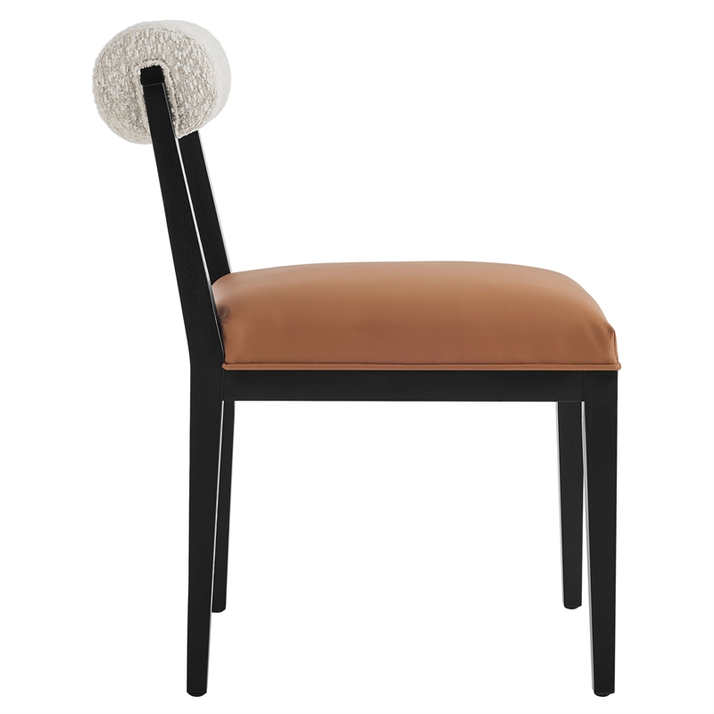Maklaine Contemporary Ash Wood Frame and Legs Dining Chair in Pearl Tan Black