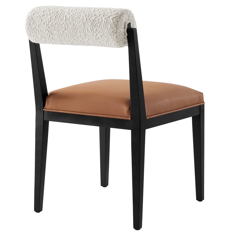 Maklaine Contemporary Ash Wood Frame and Legs Dining Chair in Pearl Tan Black