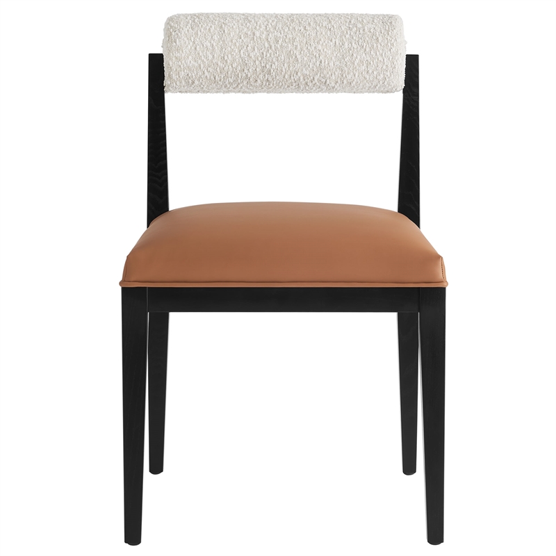 Maklaine Contemporary Ash Wood Frame and Legs Dining Chair in Pearl Tan Black
