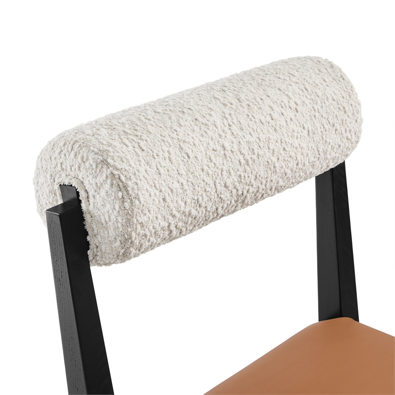 Maklaine Contemporary Ash Wood Frame and Legs Dining Chair in Pearl Tan Black