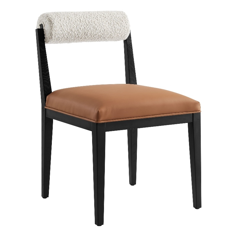 Maklaine Contemporary Ash Wood Frame and Legs Dining Chair in Pearl Tan Black
