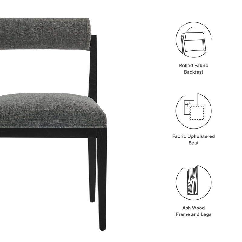 Maklaine Contemporary Ash Wood Frame and Legs Dining Chair in Charcoal Black