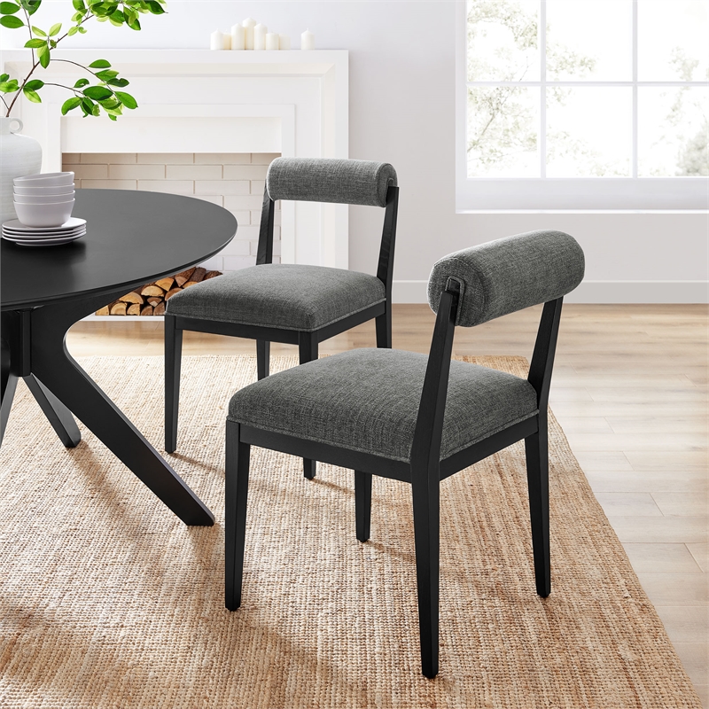 Maklaine Contemporary Ash Wood Frame and Legs Dining Chair in Charcoal Black