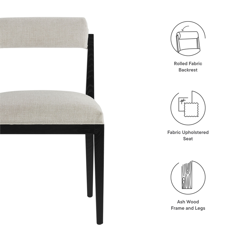 Maklaine Contemporary Ash Wood Frame and Legs Dining Chair in Linen Black