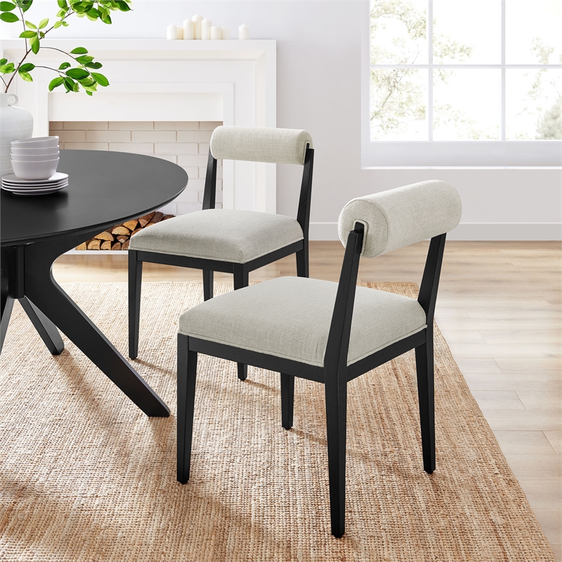 Maklaine Contemporary Ash Wood Frame and Legs Dining Chair in Linen Black