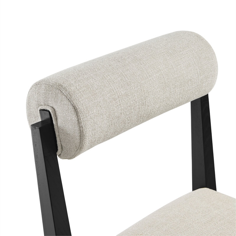 Maklaine Contemporary Ash Wood Frame and Legs Dining Chair in Linen Black