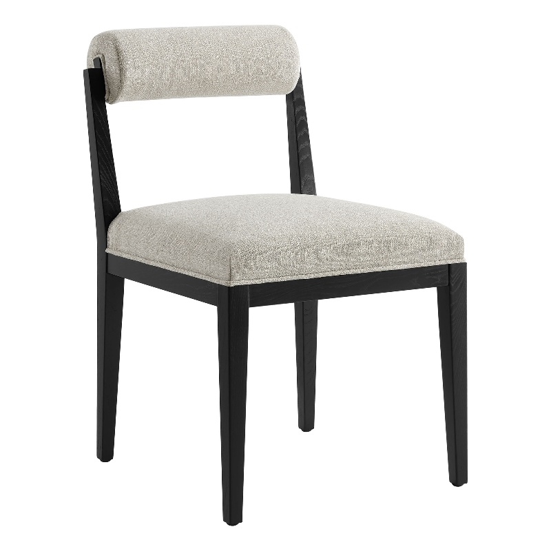 Maklaine Contemporary Ash Wood Frame and Legs Dining Chair in Linen Black