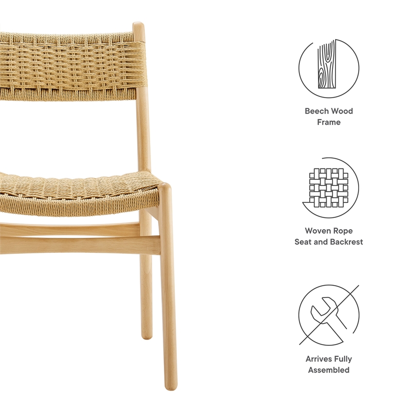 Maklaine Contemporary Dining Side Chairs Set of 2 in Natural Natural
