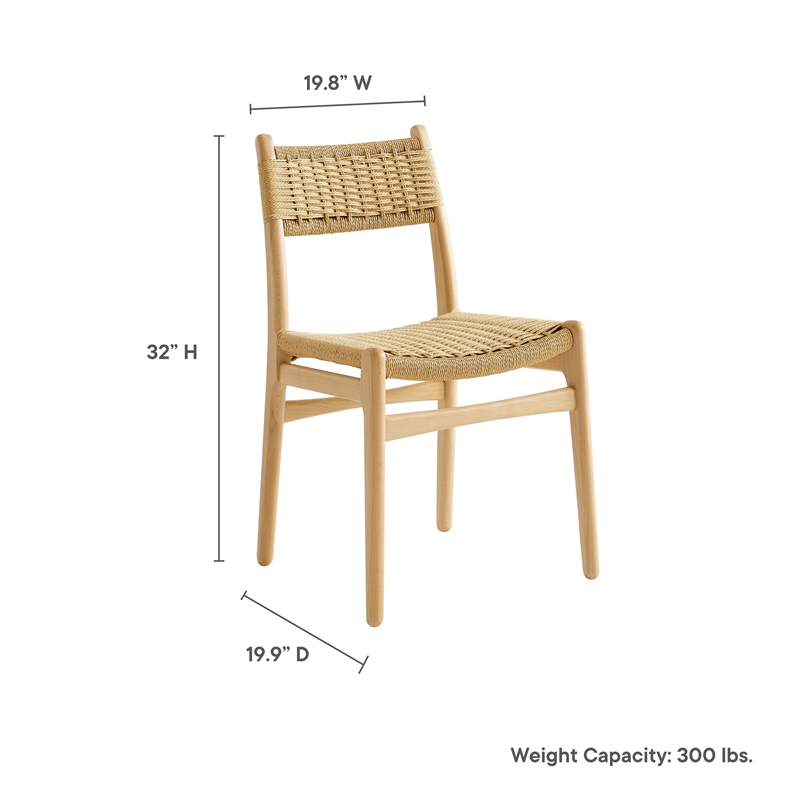 Maklaine Contemporary Dining Side Chairs Set of 2 in Natural Natural