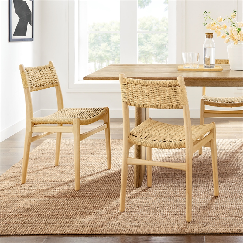Maklaine Contemporary Dining Side Chairs Set of 2 in Natural Natural