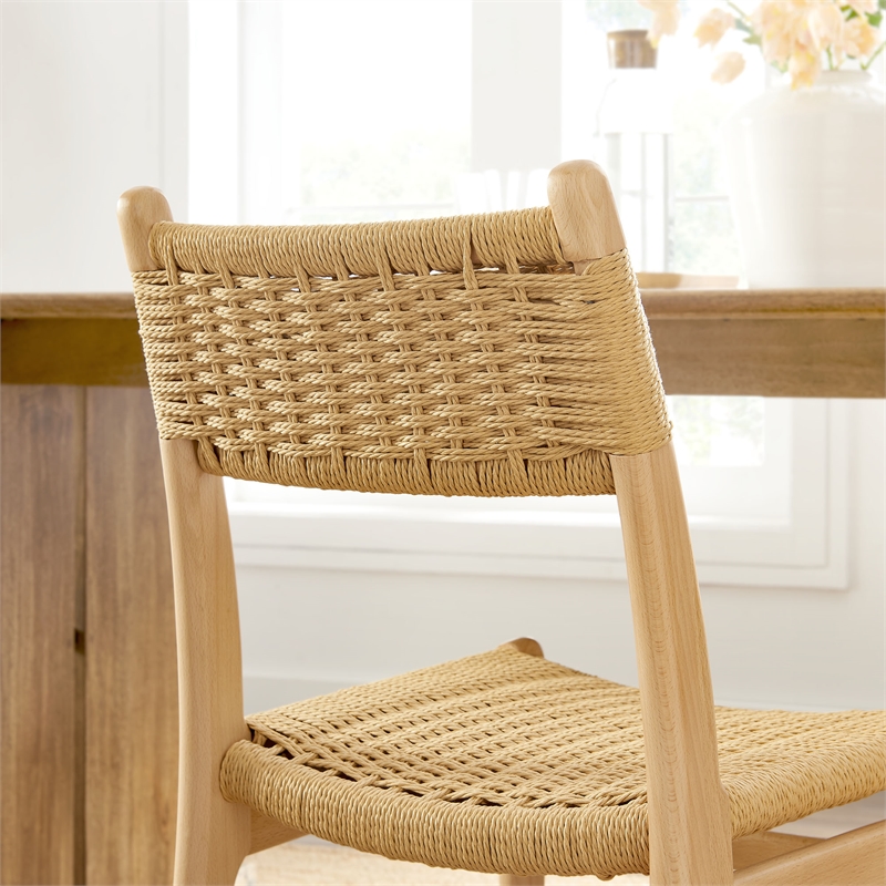 Maklaine Contemporary Dining Side Chairs Set of 2 in Natural Natural