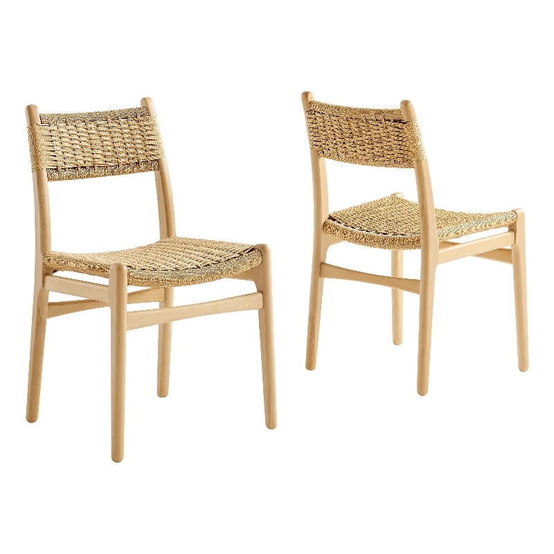 Maklaine Contemporary Dining Side Chairs Set of 2 in Natural Natural