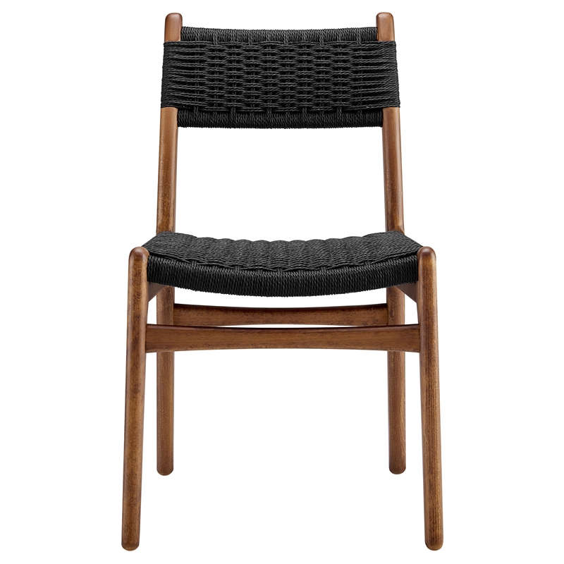 Maklaine Contemporary Dining Side Chairs Set of 2 in Walnut Black
