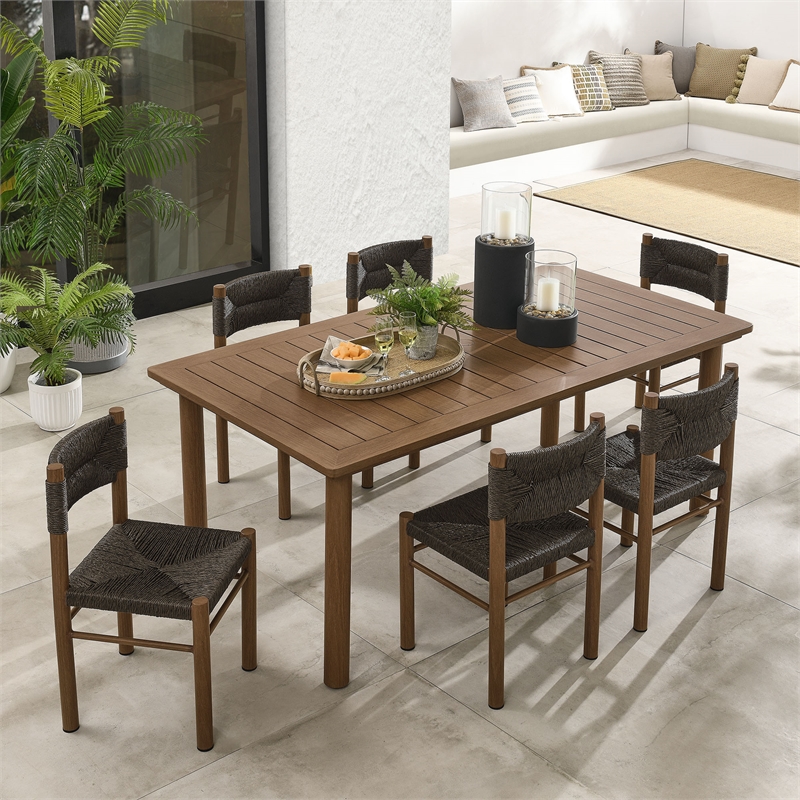 Maklaine Contemporary 7-Piece Dining Table and Chairs Set in Walnut