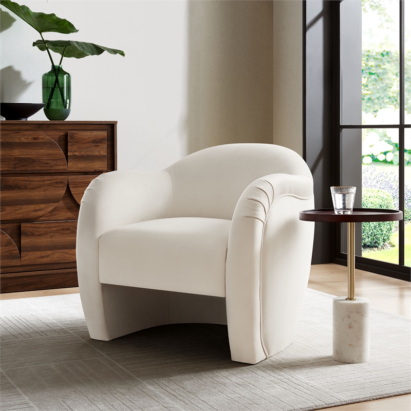 Maklaine Contemporary Dense Foam Padding Accent Chair in Alabaster
