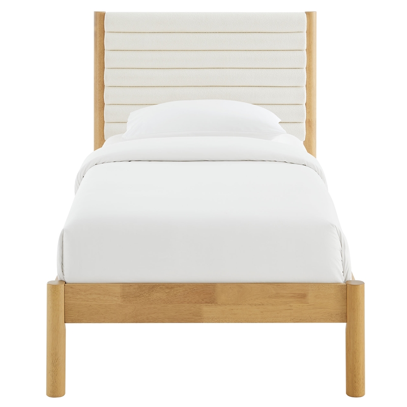 Maklaine Contemporary Channel Tufted Twin Platform Bed in Feather Oak