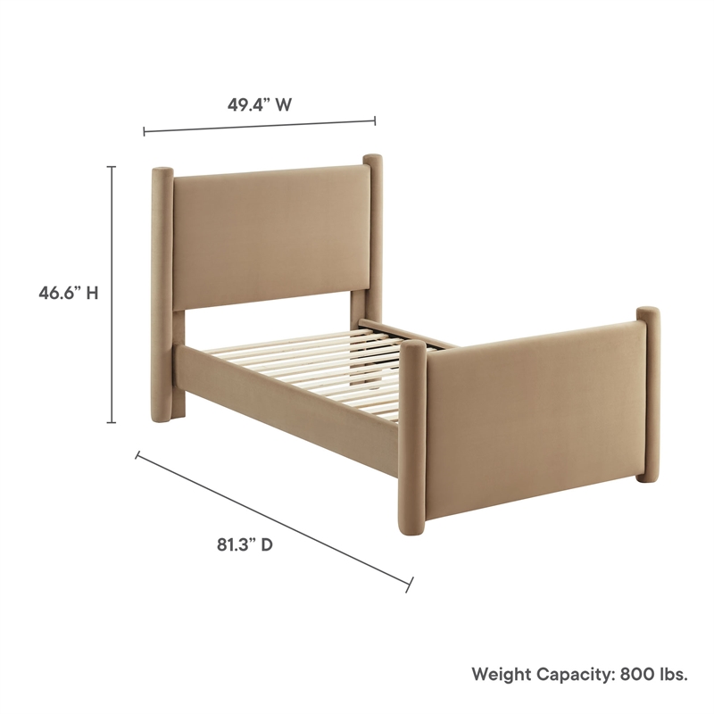 Maklaine Contemporary Performance Velvet Upholstered Twin Platform Bed in Taupe