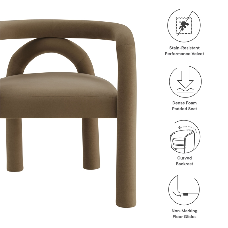 Maklaine Performance Velvet Upholstered Dining Chair in Camel