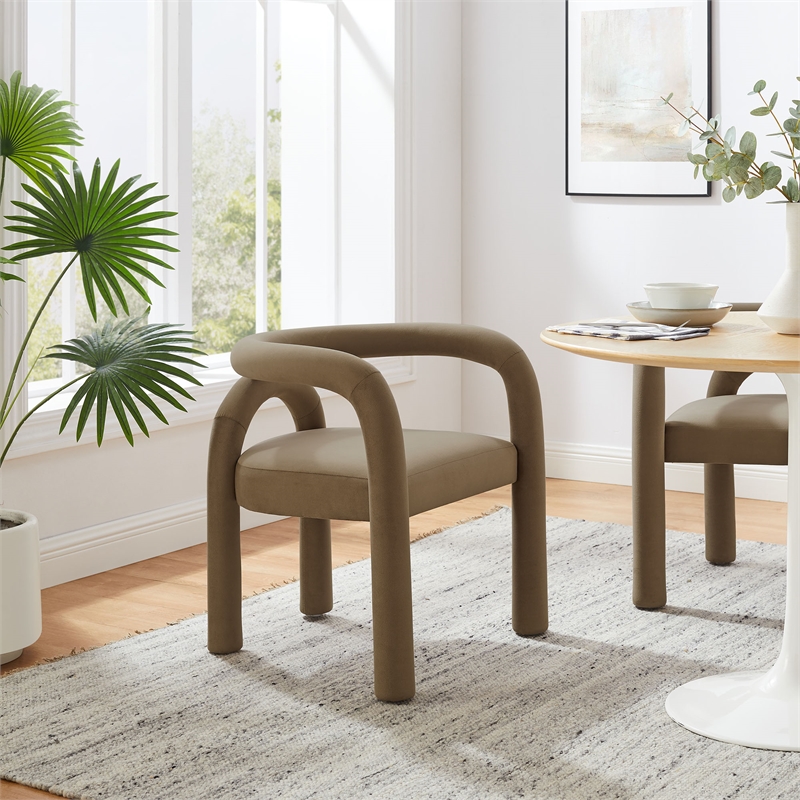 Maklaine Performance Velvet Upholstered Dining Chair in Camel