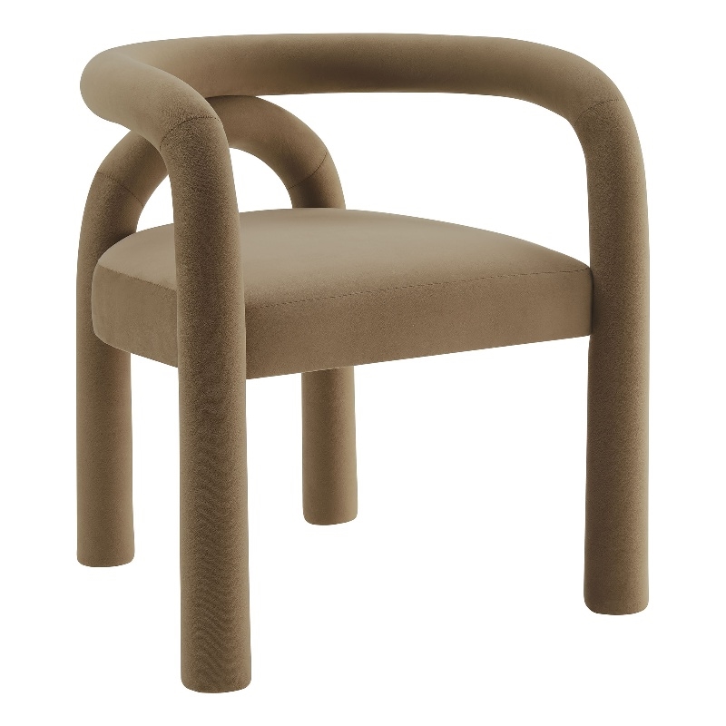 Maklaine Performance Velvet Upholstered Dining Chair in Camel