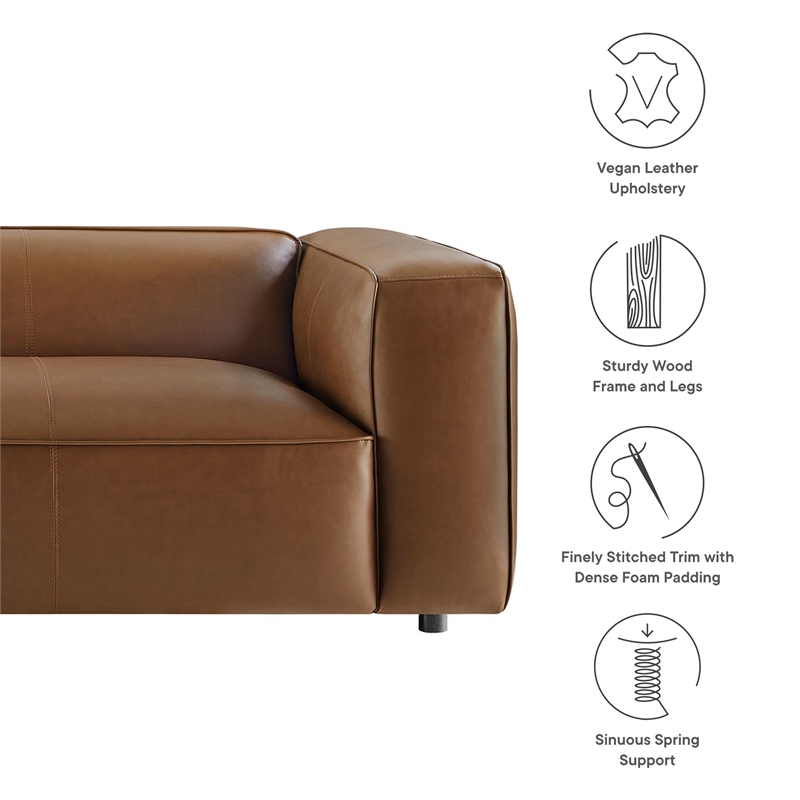 Maklaine Contemporary Vegan Leather Upholstered Sofa in Coffee