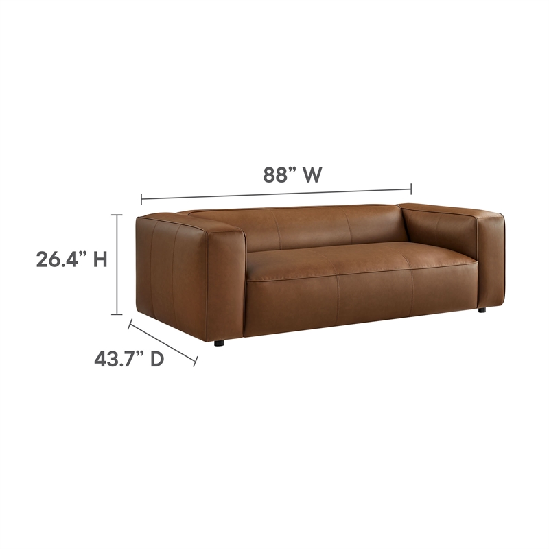 Maklaine Contemporary Vegan Leather Upholstered Sofa in Coffee