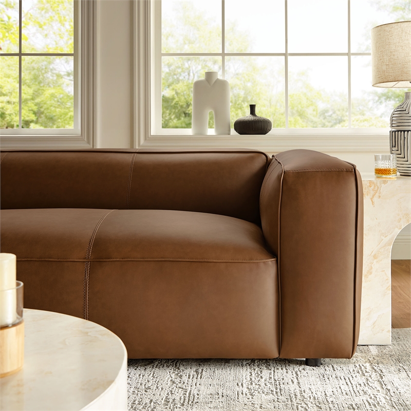 Maklaine Contemporary Vegan Leather Upholstered Sofa in Coffee