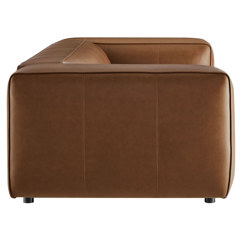 Maklaine Contemporary Vegan Leather Upholstered Sofa in Coffee