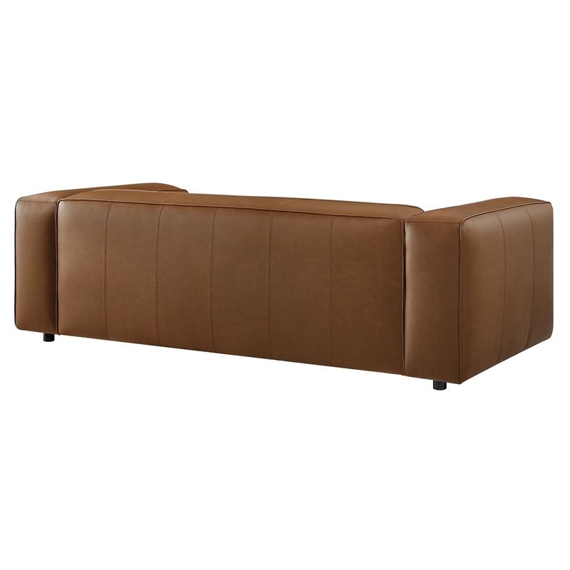 Maklaine Contemporary Vegan Leather Upholstered Sofa in Coffee