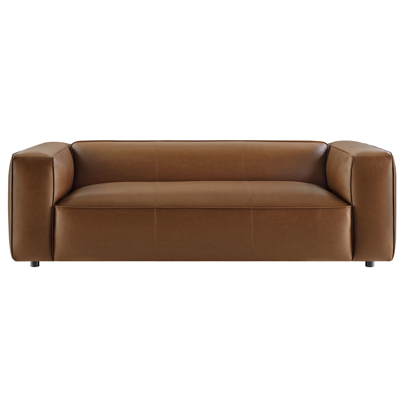 Maklaine Contemporary Vegan Leather Upholstered Sofa in Coffee