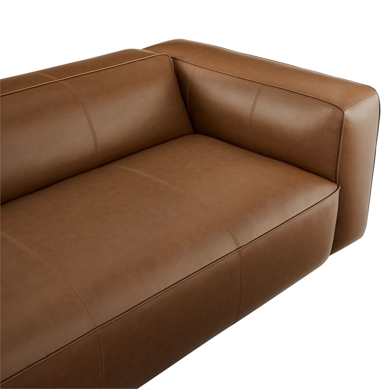 Maklaine Contemporary Vegan Leather Upholstered Sofa in Coffee