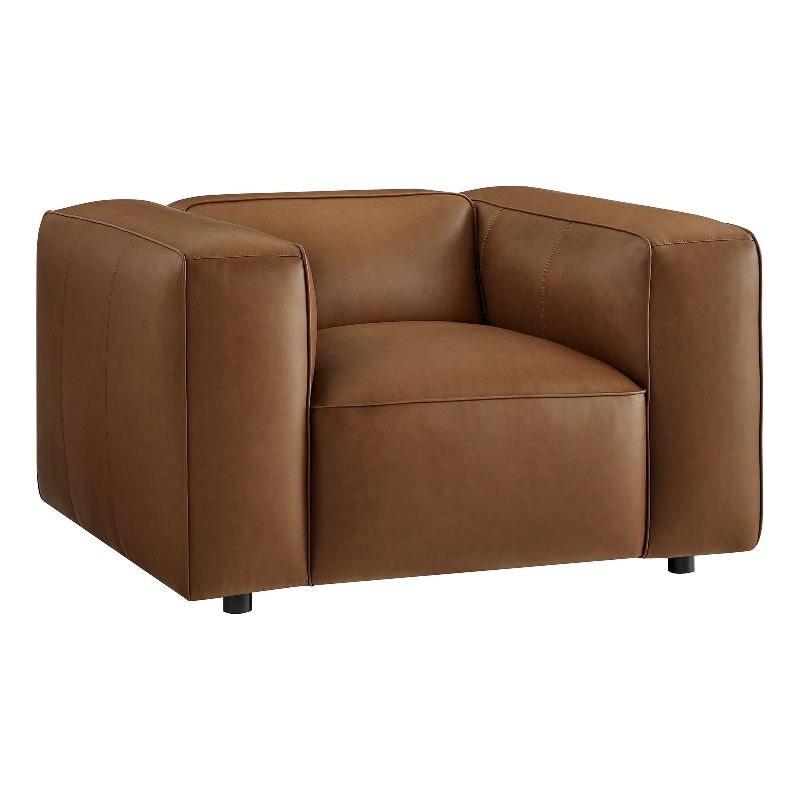 Maklaine Contemporary Vegan Leather Upholstered Armchair in Coffee