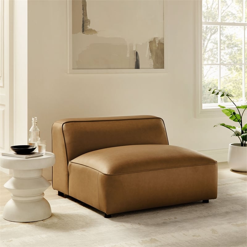 Maklaine Vegan Leather Upholstered Modular Armless Chair in Camel