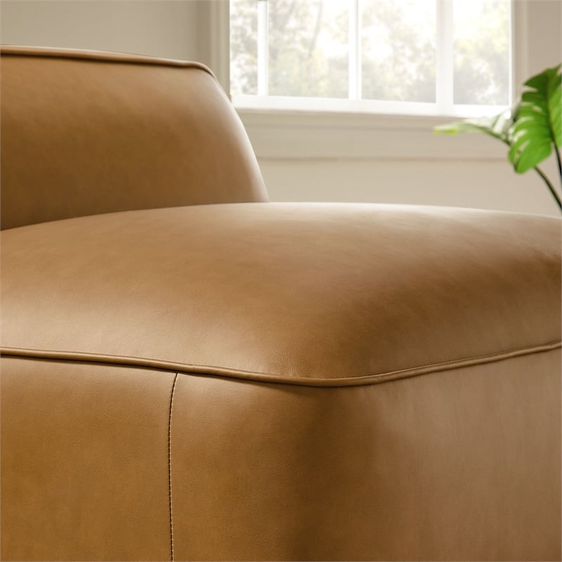 Maklaine Vegan Leather Upholstered Modular Armless Chair in Camel