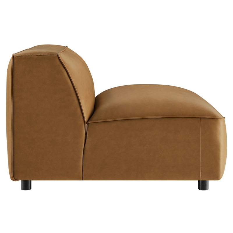Maklaine Vegan Leather Upholstered Modular Armless Chair in Camel