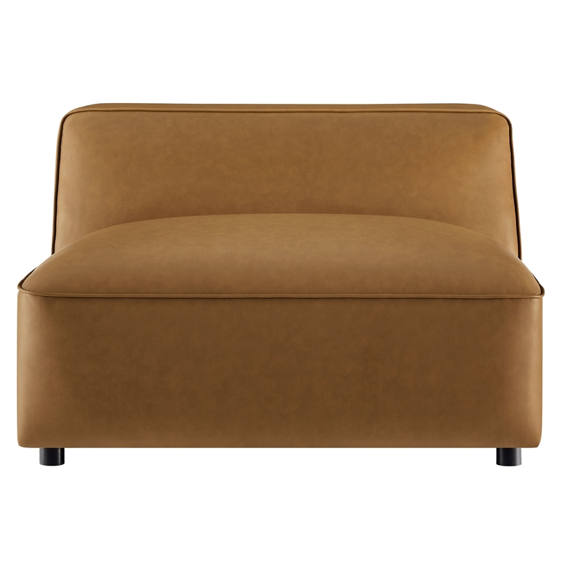 Maklaine Vegan Leather Upholstered Modular Armless Chair in Camel