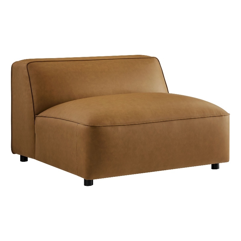 Maklaine Vegan Leather Upholstered Modular Armless Chair in Camel