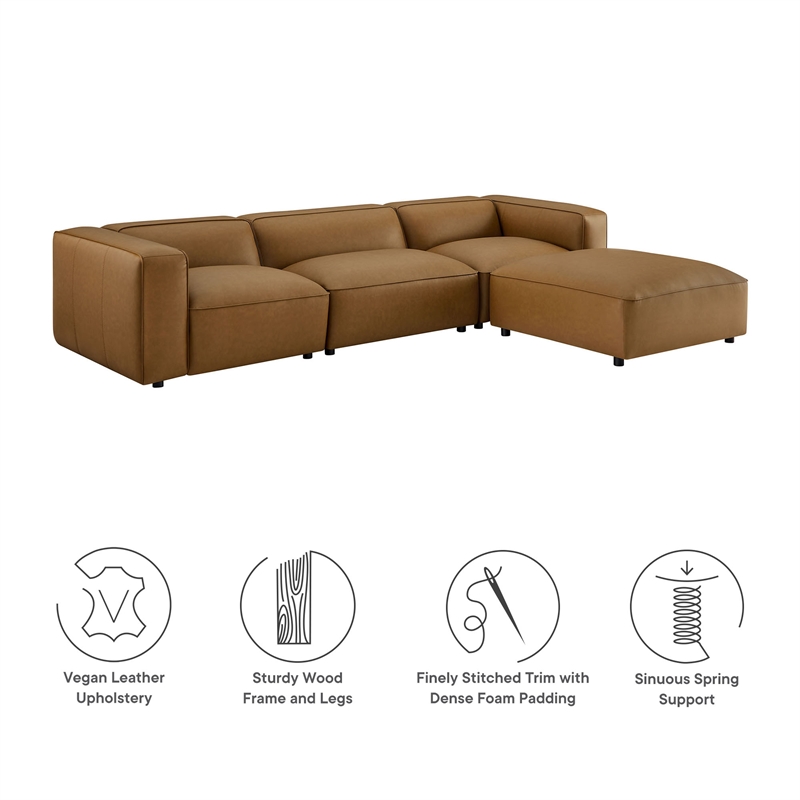 Maklaine 4-Piece Vegan Leather Upholstered Sofa Set in Camel